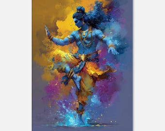 Lord Shiva in a Brilliant Color Cosmic Dance Canvas Print, Wall Art Home Office Studio Dorm Decor, Indian Hindu Heritage Gift, Ready to Hang