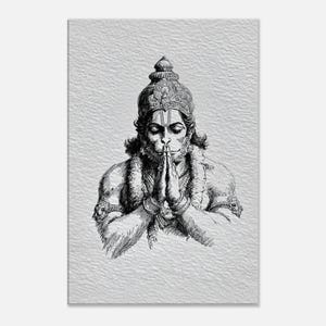 Lord Hanuman Portrait Sketch Canvas Print, Wall Art Home Office Room Studio Dorm Decor, Hindu Indian Heritage Ramayana Gift, Ready to Hang