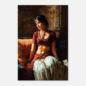 Elegant Indian Woman in a Quiet Moment Canvas Print, Wall Art Home Dorm Studio Room Portrait Tall Decor Ethnic Heritage Gift, Ready to Hang
