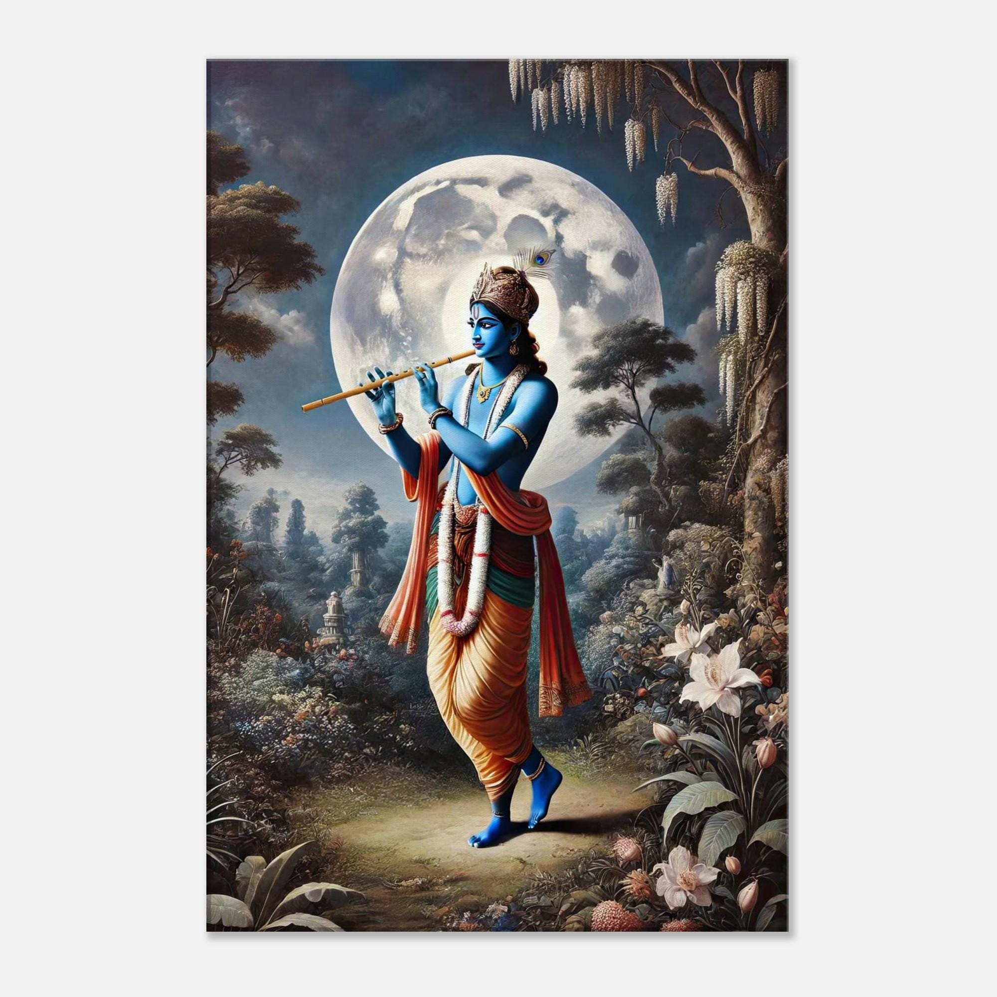 Krishna Moonlight Garden Walk Canvas Print, Wall Art Home Studio
