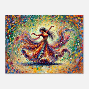 Dancing Indian Woman with a Multi-hued Background Canvas Print, Ready to Hang, Wall Art Home Office Studio Dorm Decor, Ethnic Heritage Gift