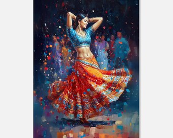 Bollywood Fusion Dancer Vibrant Hypercolor Canvas Print, Wall Art Home Studio Ethnic Indian Decor,  Ready to Hang