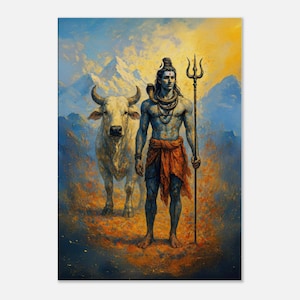 Lord Shiva and Nandi the Sacred Bull Canvas Print, Wall Art Home Office Studio Decor, Ethnic Heritage Hindu Mythology Gift, Ready to Hang