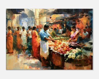 Busy Tamil Nadu Vegetable Market Canvas Print, Ethnic Indian Cultural Heritage Gift, Wall Art Decor, Ready to Hang