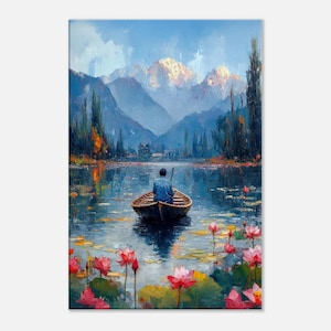Kashmir Dawn Lake Scene Vertical Canvas Print, Wall Art Home Office Living Room Dorm Decor, India Heritage Landscape Gift, Ready to Hang Art