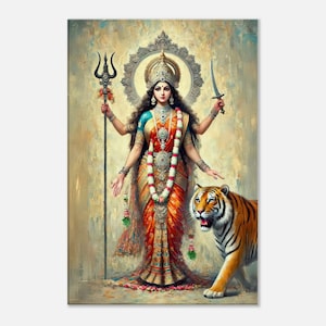 Goddess Durga Canvas Print, Navaratri Durga with Tiger, Hindu Goddess, Wall Art Home Office Studio Decor, Indian Heritage Gift Ready to Hang