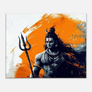 Lord Shiva Grunge Style Canvas Print, Wall Art Home Office Studio Dorm Living Room Decor India Hindu Ethnic Heritage Gift, Ready to Hang Art