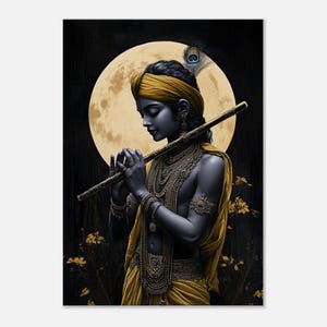 A Young Lord Krishna Under a Full Moon Canvas Print, Wall Art Home Studio Dorm Living Room Decor, Indian Hindu Heritage Gift, Ready to Hang