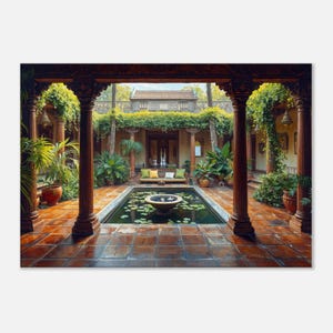 Chettinad Style South Indian Home with an Open Sky Courtyard Canvas Print, Wall Art Home Office Architectural Decor Gift, Ready to Hang Art