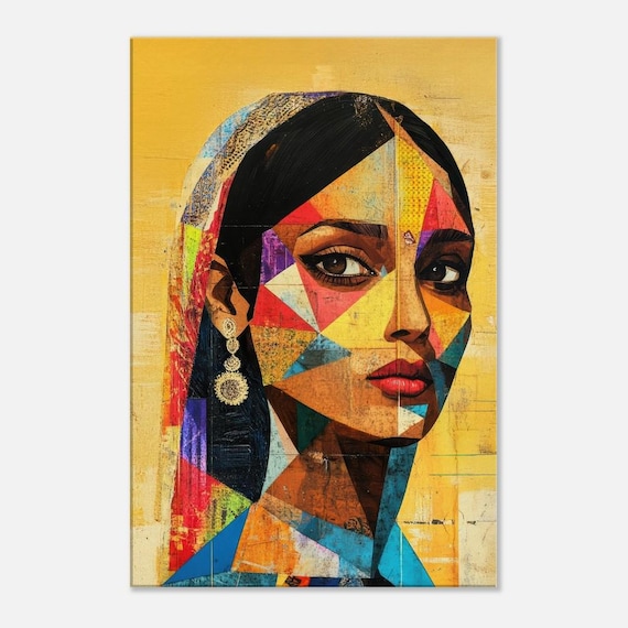 現代インド女性幾何学コラージュキャンバスプリント - 自宅、オフィス