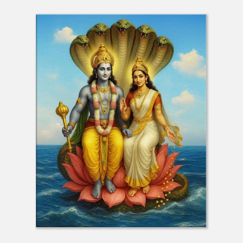 Lord Vishnu and Goddess Lakshmi With Sheshnag Canvas Print, Wall Art ...