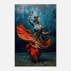 High Contrast Indian Woman in a Dynamic Dance Pose Canvas Print, Wall Art Home Office Studio Decor Ethnic Heritage Gift, Ready to Hang Art