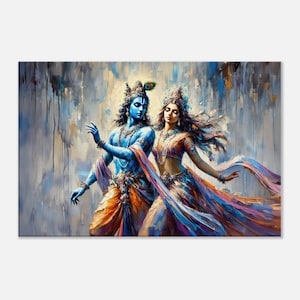 Krishna and Radha Canvas Print, Wall Art Home Office Studio Decor, Indian Ethnic Heritage Gift, Hindu Religion Art, Ready to Hang Canvas Art