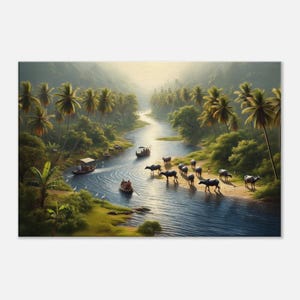 Busy Southern Indian River Scene Canvas Print, Wall Art Home Room Studio Office Landscape Decor, Indian Ethnic Heritage Gift, Ready to Hang
