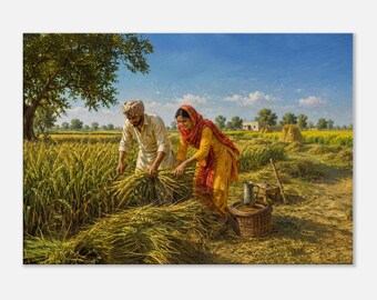 Punjab Bright Farm Scene Canvas Print, Indian Agricultural Heritage Wall Art Home Studio Room Decor, Ready to Hang