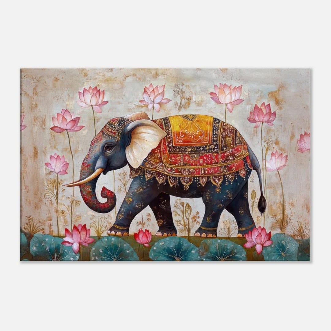 Indian Elephant Vintage Weathered Mural Canvas Print, Wall Art Home ...