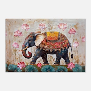 Indian Elephant Vintage Weathered Mural Canvas Print, Wall Art Home Office Studio Living Room Decor, Ethnic Heritage Gift, Ready to Hang Art