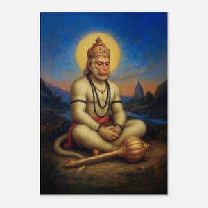 A Meditating Lord Hanuman Canvas Print, Wall Art Home Office Room Studio Vertical Decor, India Hindu Ramayana Heritage Gift, Ready to Hang