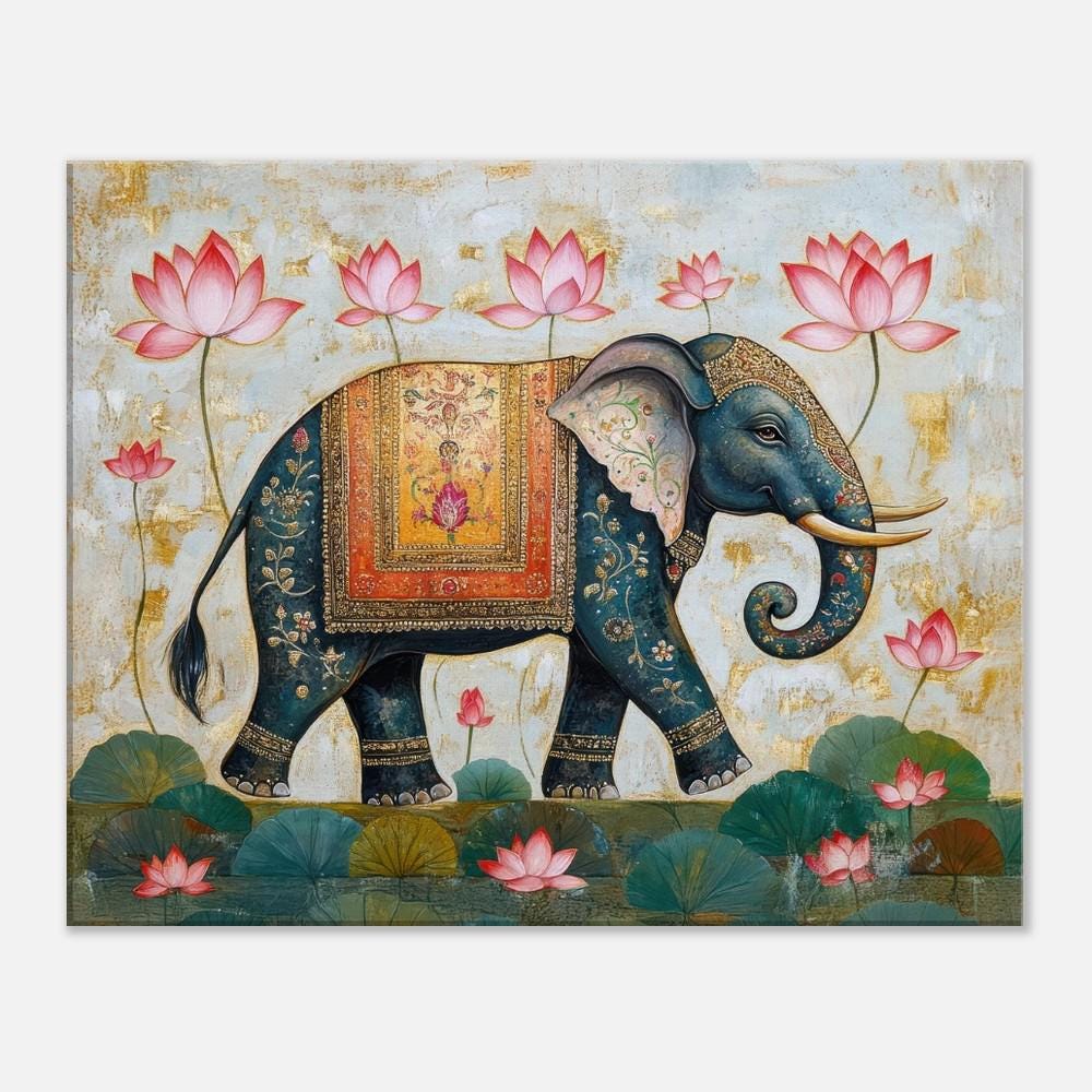 Indian Elephant Vintage Style Mural Canvas Print, Wall Art Home Office ...