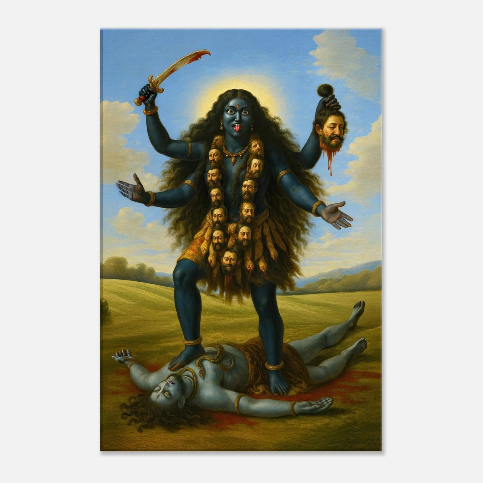 Lord Shiva Stops Kali's Destructive Rage by Lying in Her Path Canvas ...