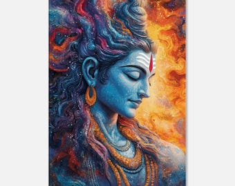 シヴァ神の宇宙的な横顔の肖像画キャンバスプリント、壁アート、ホーム