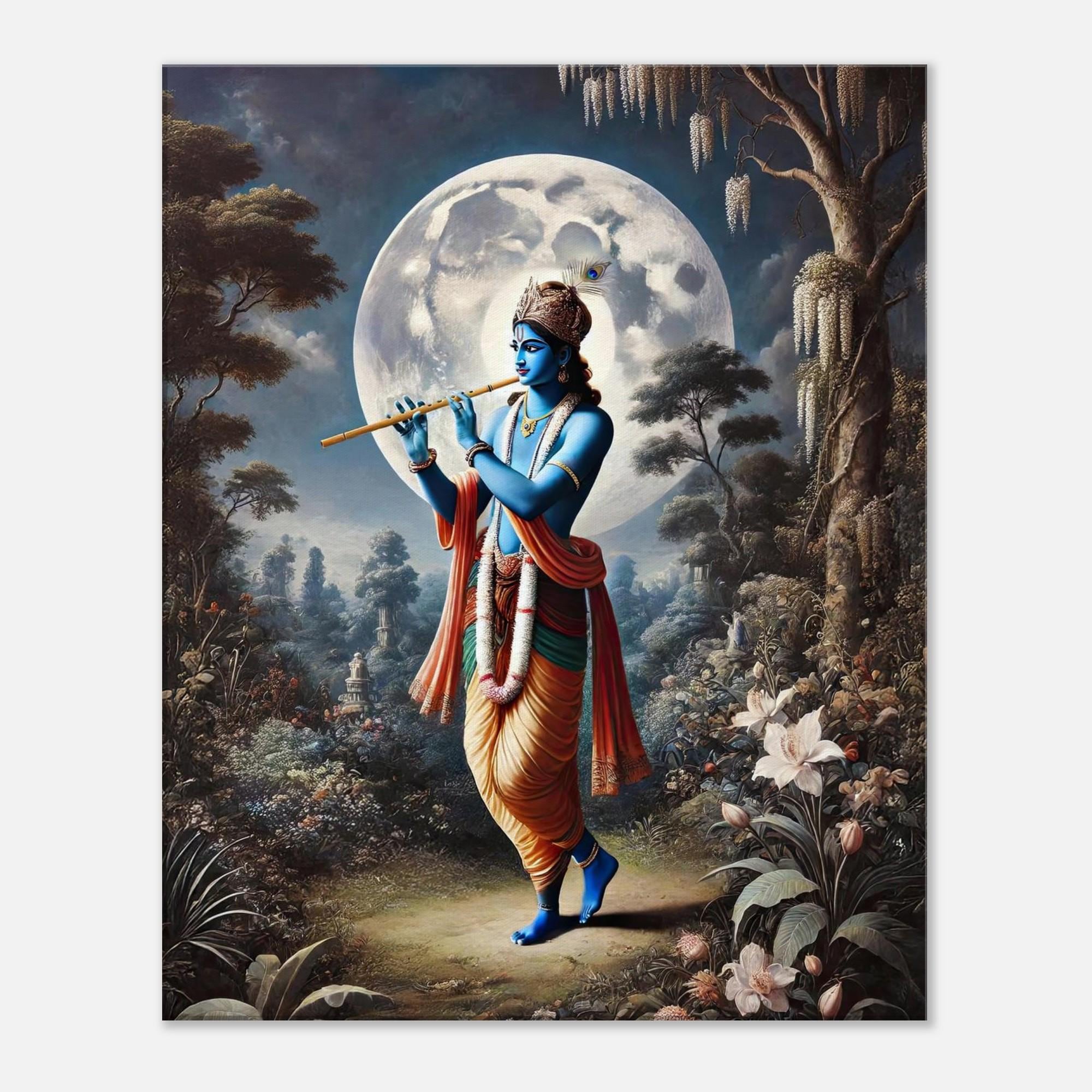 Krishna Moonlight Garden Walk Canvas Print, Wall Art Home Studio