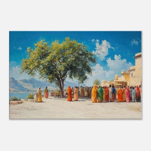 Sunny Day at a Gathering in Rajasthan Canvas Print, Indian Heritage Gift Idea, Wall Art Home Office Studio Decor, Ready to Hang Canvas Print
