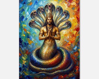 Sage Patanjali Incarnation of Adishesha - The Cosmic Serpent Canvas Print, Yoga Philosophy Hindu India Heritage Wall Art Decor Ready to Hang