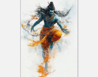 Lord Shiva als Rudra Vertikale Leinwanddruck, Wandkunst Home Office Studio Wohnheim Wohnzimmer Dekor Hindu Religion ethnisches Geschenk, fertig zum Aufhängen