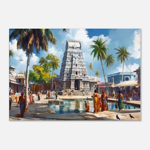 Tamil Nadu Temple Visit Canvas Print, Wall Art Home Office Room Studio Dorm Landscape Decor Indian Hindu Ethnic Heritage Gift, Ready to Hang