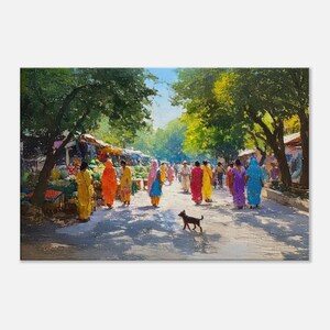 North India Vegetable Market Scene Canvas Print, Wall Art Home Office Studio Living Room Decor Ethnic Nostalgia Heritage Gift, Ready to Hang