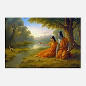 Sita Requests Lord Rama to Catch the Golden Deer Canvas Print, Wall Art Home Room Decor, Indian Hindu Heritage Ramayana Gift, Ready to Hang