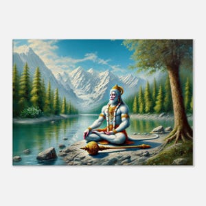 Lord Hanuman Meditating in the Himalayas, Canvas Print, Home Office Wall Decor, Ethnic Hindu Indian Heritage Gift, Ready to Hang Canvas Art
