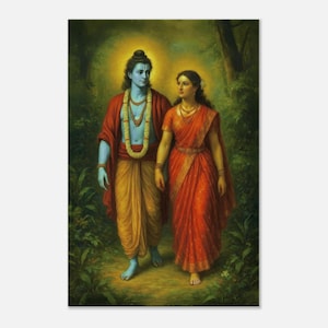 Lord Rama and Seeta in a Forest Canvas Print, Wall Art Home Office Dorm Studio Decor, Hindu Ramayana Ethnic Heritage Gift, Ready to Hang Art
