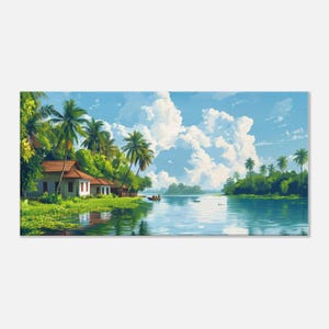 Backwaters of Kerala Wide Angle Canvas Print, Wall Art Home Office Studio Landscape Decor, India Heritage Ethnic Scenic Gift, Ready to Hang