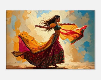 Indian Woman in Flowing Clothing Canvas Print, Wall Art Home Office Studio Dorm Decor, Ethnic Dance Heritage Gift, Ready to Hang Canvas Art