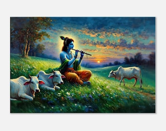 クリシュナ神がアルジュナにヴィシュヴァルパとして現れるキャンバス