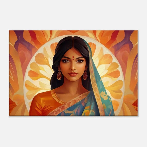 スタイルインドの女性キャンバス絵画プリント画像ホームウォール現代