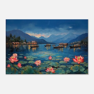 Calm Kashmir Valley Lake Evening Scenery Canvas Print, Indian Heritage Ethnic Gift, Wall Art Home Office Studio Dorm Decor, Ready to Hang