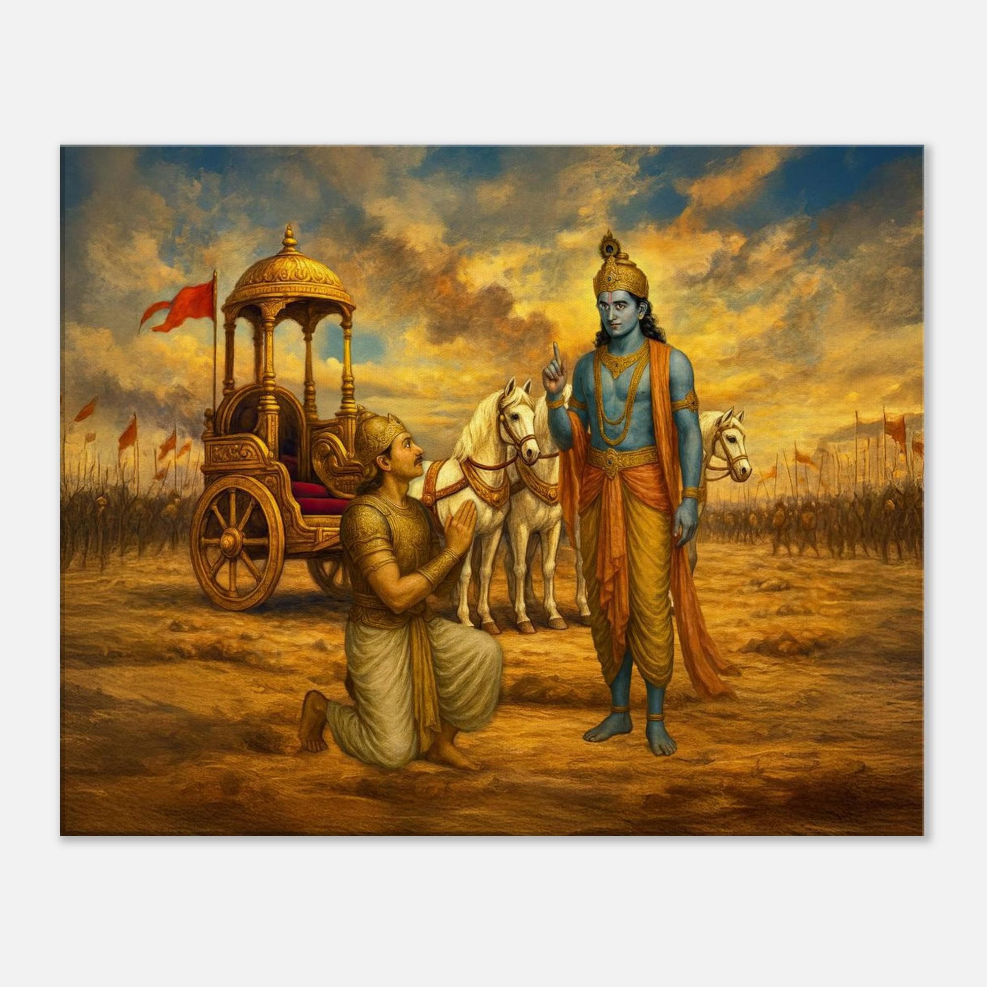 クルクシェトラのクリシュナ神とアルジュナのキャンバスプリント