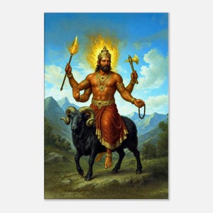 Hindu God of Fire Agni Canvas Print, Wall Art Tall Home Office Temple Studio Dorm Decor, Vedic Deity India Heritage Gift, Ready to Hang Art