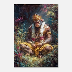 Lord Hanuman in a Peaceful Meditative State Canvas Print, Wall Art Home Studio Room Decor, India Hindu Ramayana Heritage Gift, Ready to Hang