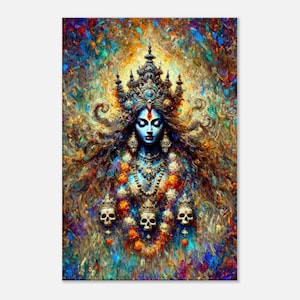 Hindu Goddess of Death Kali, Canvas Print, Portrait with Skulls, Wall Art Home Office Decor, Indian Heritage Icon Gift Idea, Ready to Hang