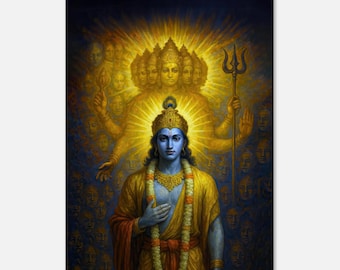 Lord Krishna Reveals Himself as Vishvarupa to Arjuna Canvas Print, Hindu Mahabharata Heritage Gift Wall Home Office Room Decor Ready to Hang