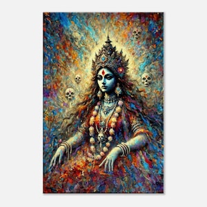 Kali Hindu Goddess of Death, Canvas Print, Portrait with Skulls, Wall Art Home Office Studio Decor, Indian Heritage Gift Idea, Ready to Hang