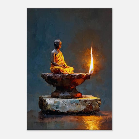 Focus on the Flame - Buddha Figurine on an Oil Lamp Canvas Print