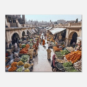 Old Quarter Vegetable Market at a Punjab Town Canvas Print, Wall Art Home Studio Dorm Living Room Decor India Heritage Gift, Ready to Hang