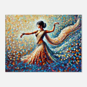 Dancing Indian Woman with a Prismatic Background Canvas Print, Wall Art Home Office Room Studio Decor, Ethnic Heritage Gift, Ready to Hang