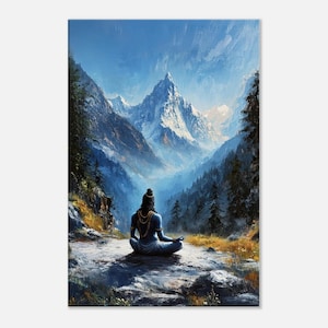 Lord Shiva Meditating Canvas Print, Hindu Heritage Spiritual Yogi Gift, Home Office Decor, Living Room Studio Ethnic Wall Art, Ready to Hang