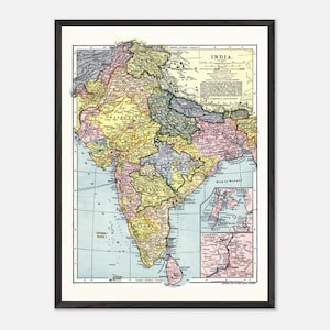 Karte von British India 1903, Premium Holzgerahmtes Poster Premium Matte Papier Home Office Vintage Wandkunst Dekor Erbe Geschenk Fürstenstände